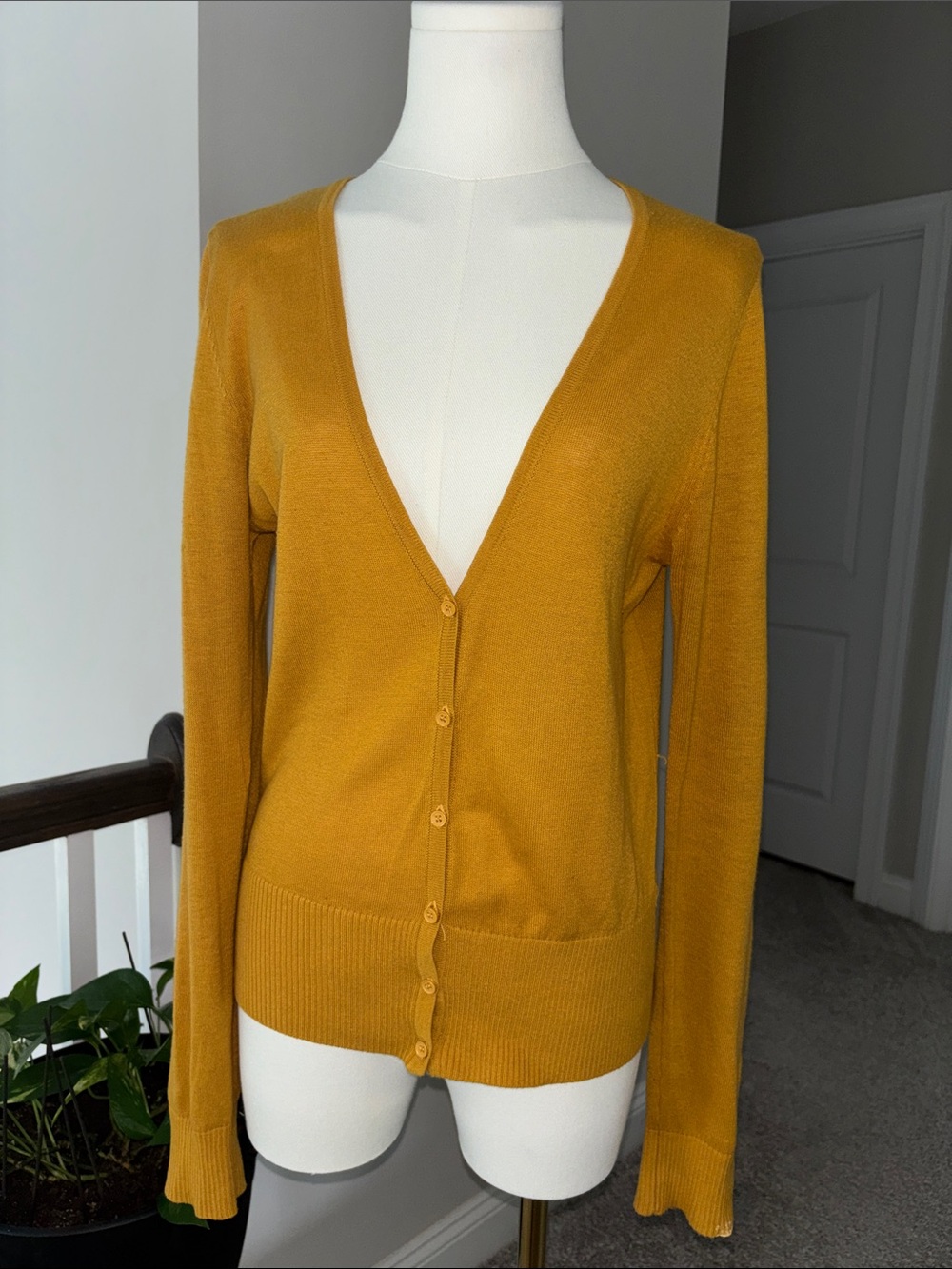 Mustard V-Neck Button-Front Women's Sweater